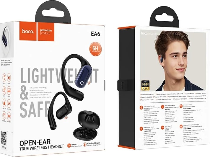 Kufje wireless HOCO EA6, open-ear, Bluetooth, me mikrofon, e zezë