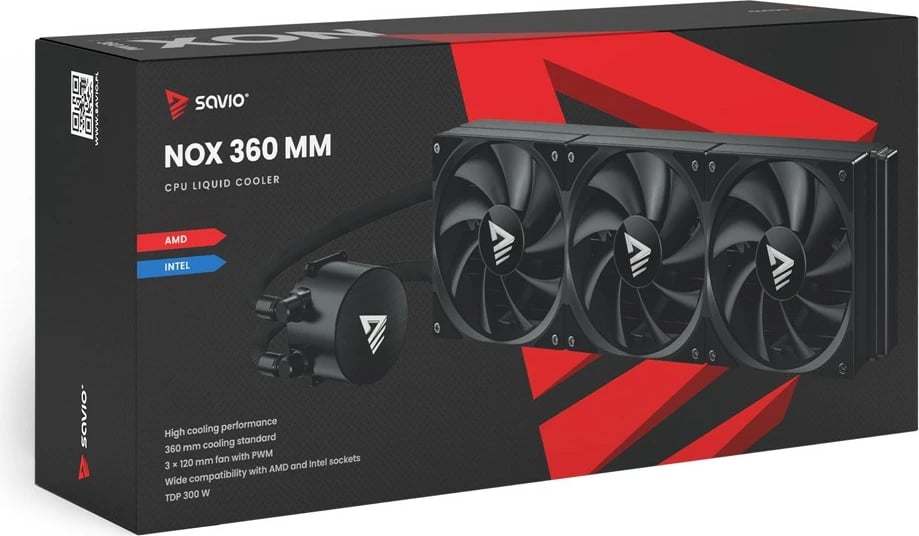 Ftohje uji për procesor, Savio NOX 360 mm, radiator 360 mm alumini, 3x 120 mm PWM, TDP 250 W, pa ndriçim