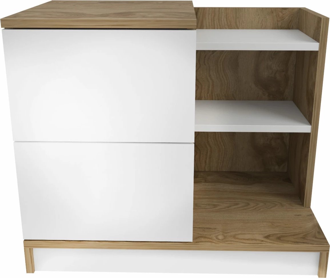 Komodinë natës Hanah Home, ngjyrë e bardhë dhe arre, Rena