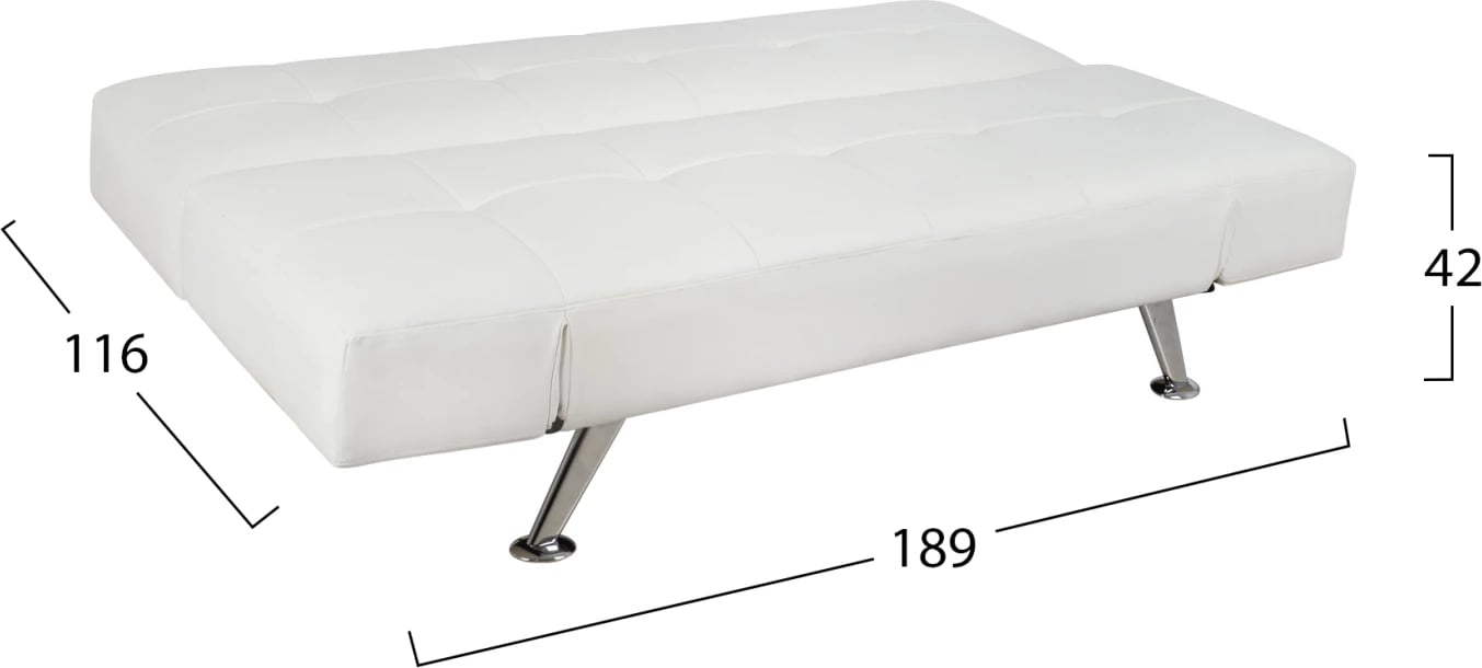 Divan/Shtrat FH3001.01 Thom me krahë të palosshëm, PU i bardhë, 189x93x82 cm
