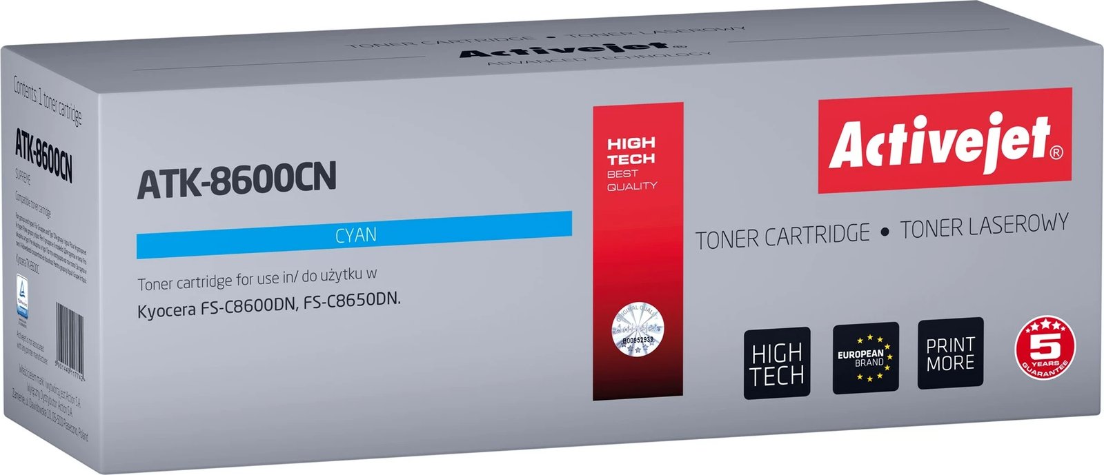 Toner zëvendësues Activejet ATK-8600CN për printerët Kyocera, 20000 faqe, i kaltër