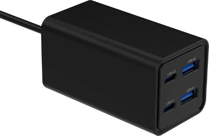 Karikues GEMBIRD TA-UC-2A2C-PD65-01-BK për laptop e celular, 65W, 4 porta USB, i zi