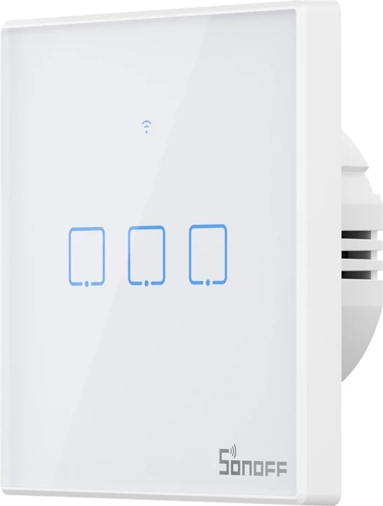 Switch i mençur Sonoff T2 EU TX, 3-kanalësh, WiFi + RF 433, i bardhë