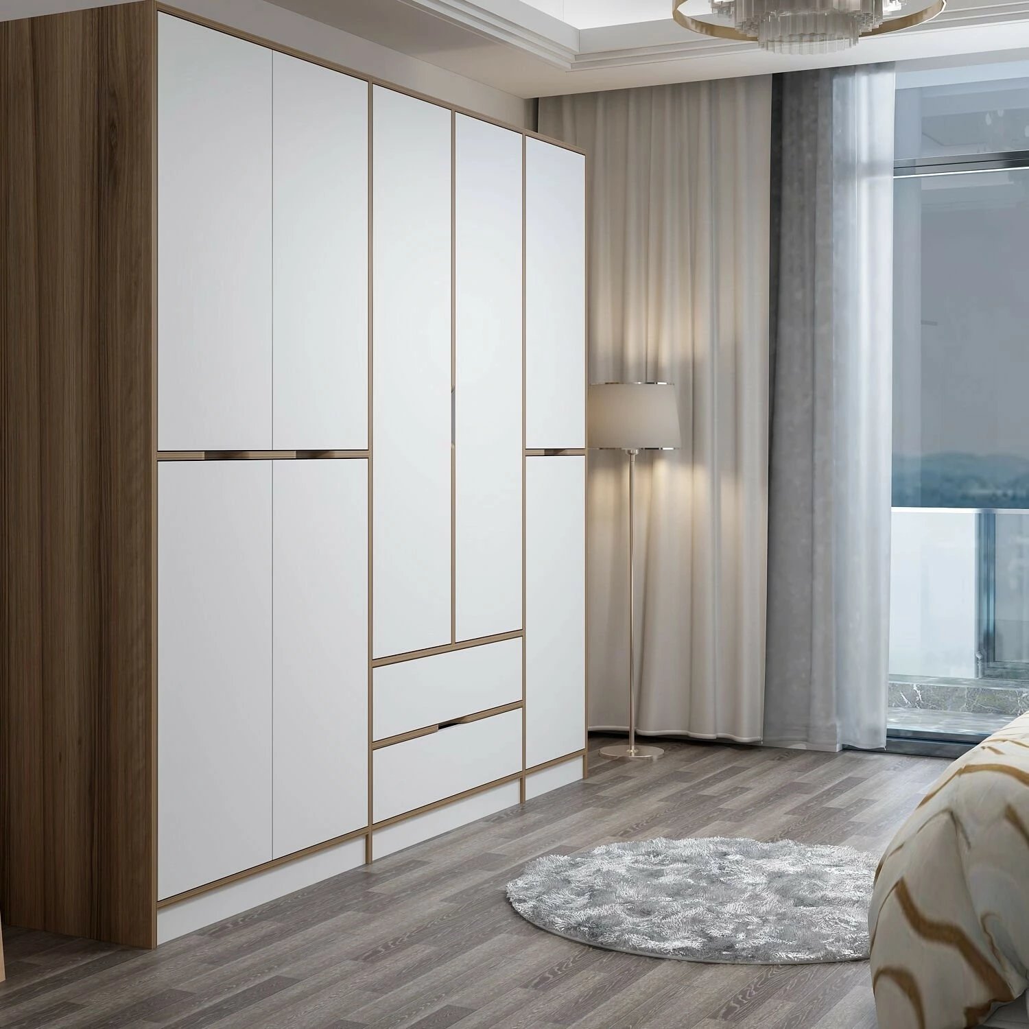 Dollap Hanah Home Elina, ngjyrë e bardhë dhe dore, 232x208x52cm