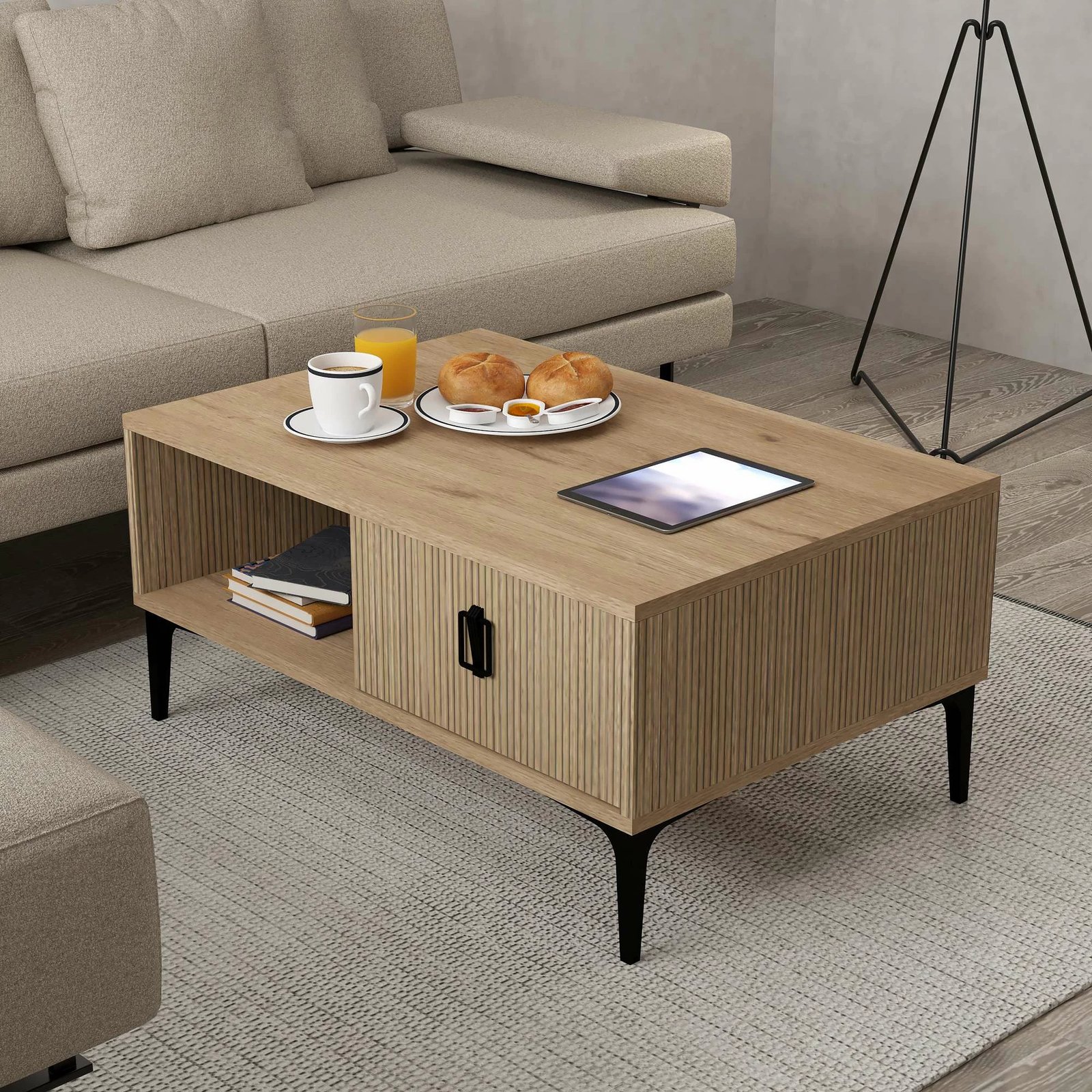 Tavolinë e ulët për kafe, ngjyrë lis safir, Skye Decor, 2004 Sare