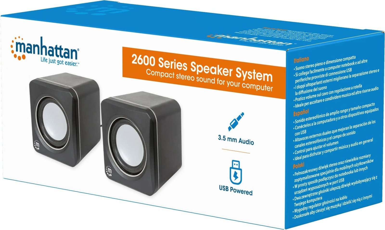 Boksa Manhattan 2600 Series, stereo, USB, 2x3W, për PC/Laptop, zi/gri