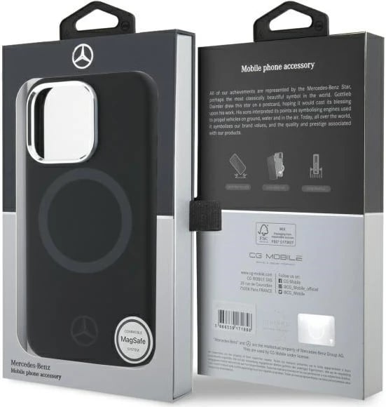 Mbështjellës Mercedes Silicone MagSafe për iPhone 16 Pro Max, Zi
