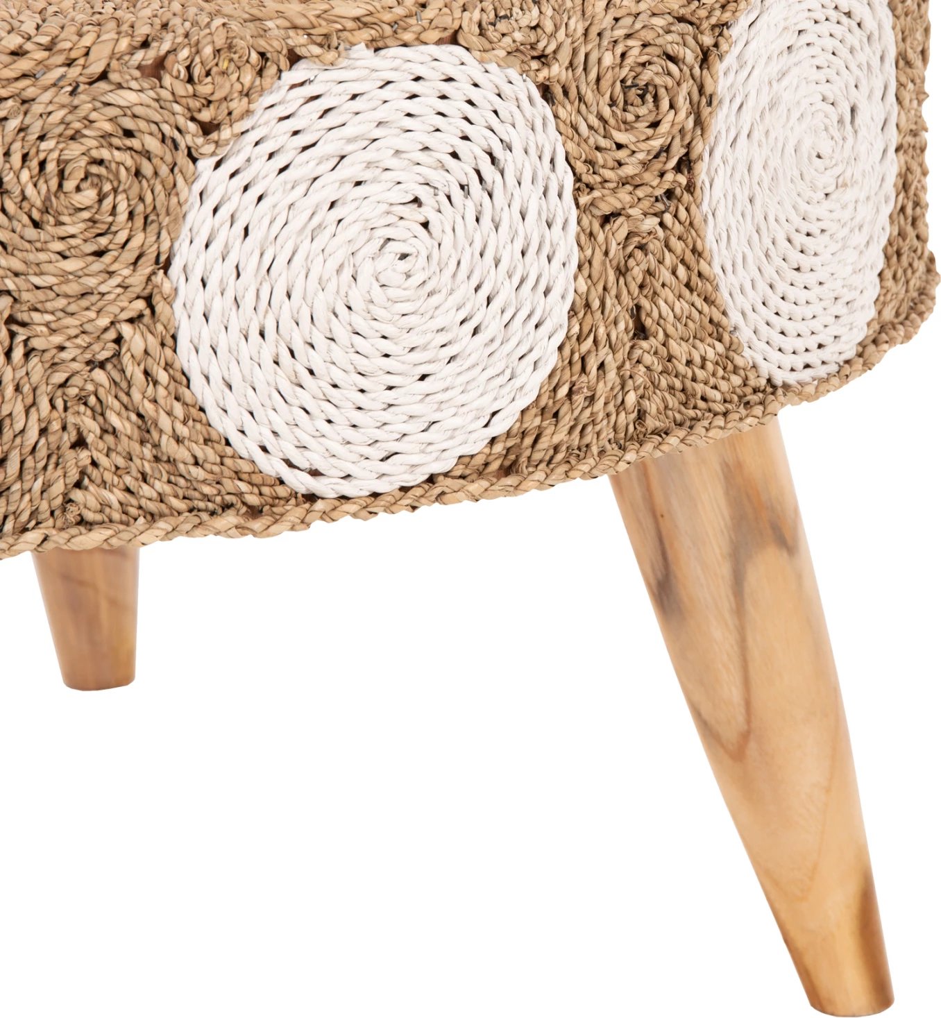 Tavolinë kafeje e rrumbullakët, dru tik dhe seagrass, ngjyrë natyrale & e bardhë, FH7825, 81x45cm