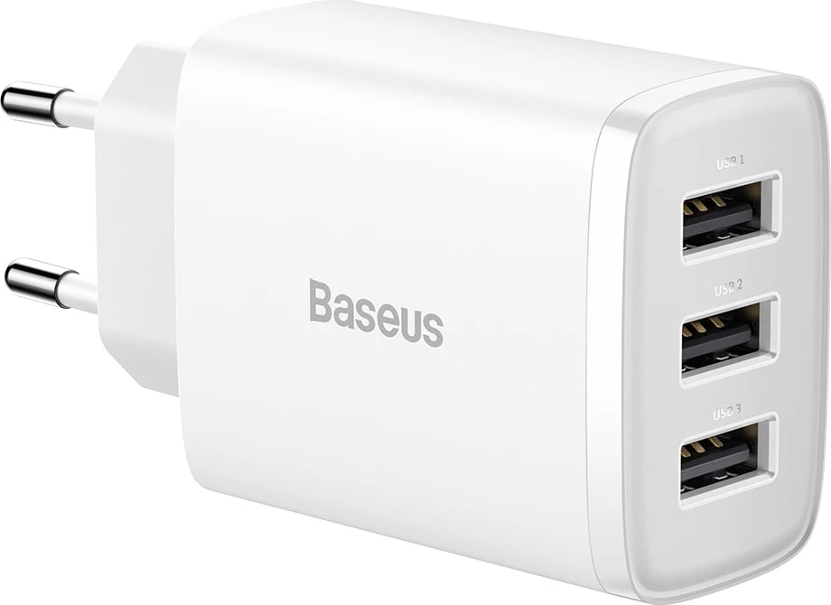 Karikues muri Baseus CCXJ020102, 3x USB, 17W, Bardhë
