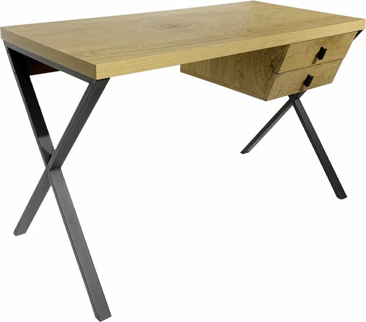 Tavolinë pune Bow, 2 sirtarë, ngjyrë natyrale, 120x60x76cm