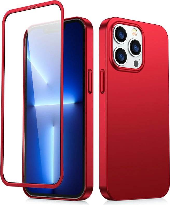 Mbështjellës Joyroom JR-BP928 për iPhone 13 Pro Max, 360 Full Case me xham të temperuar, Kuq