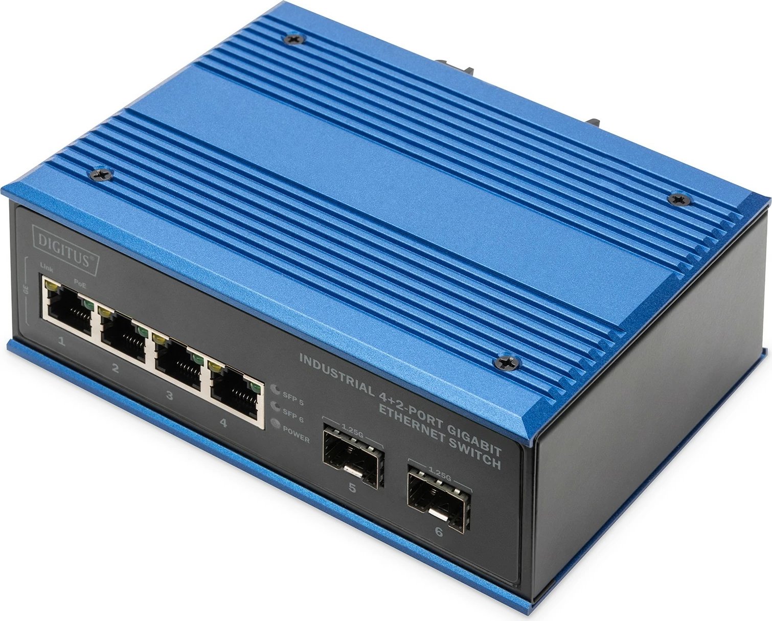 Switch industrial Digitus DN-651148, 4+2 porta Gigabit, metal, IP40, DIN rail, blu