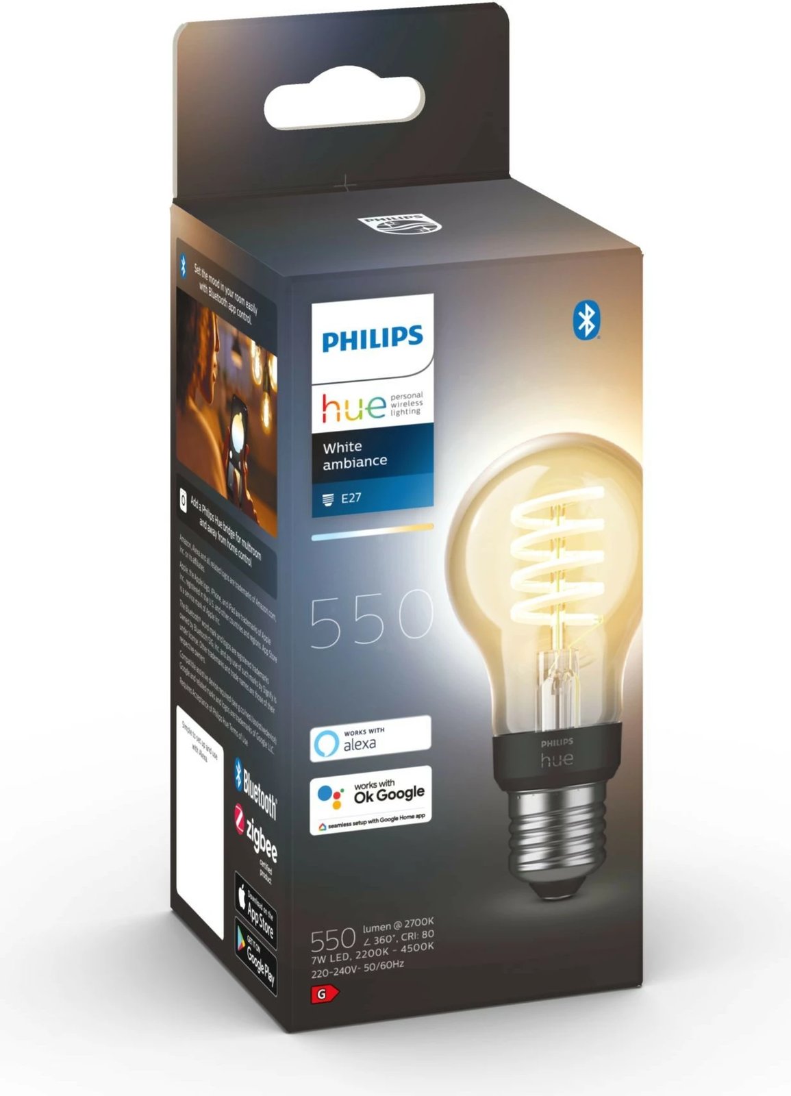 Llambë smart Philips Hue A60 E27, Bluetooth/Zigbee, LED, Dritë e bardhë e ftohtë dhe e ngrohtë