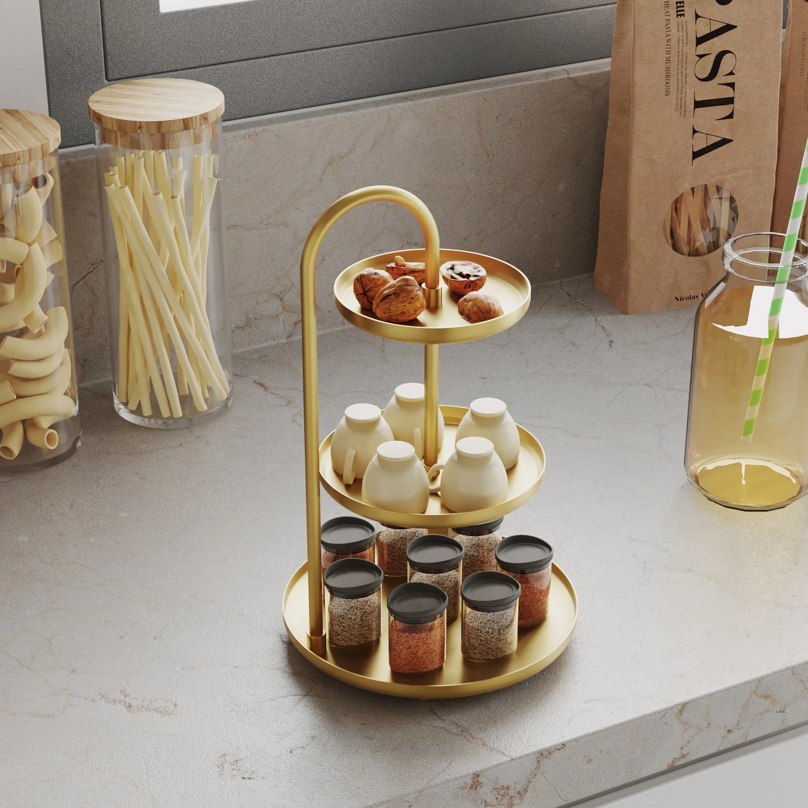 Aksesor dekorativ metalik, dizajn Aberto, ngjyrë ari, Kalkı-B