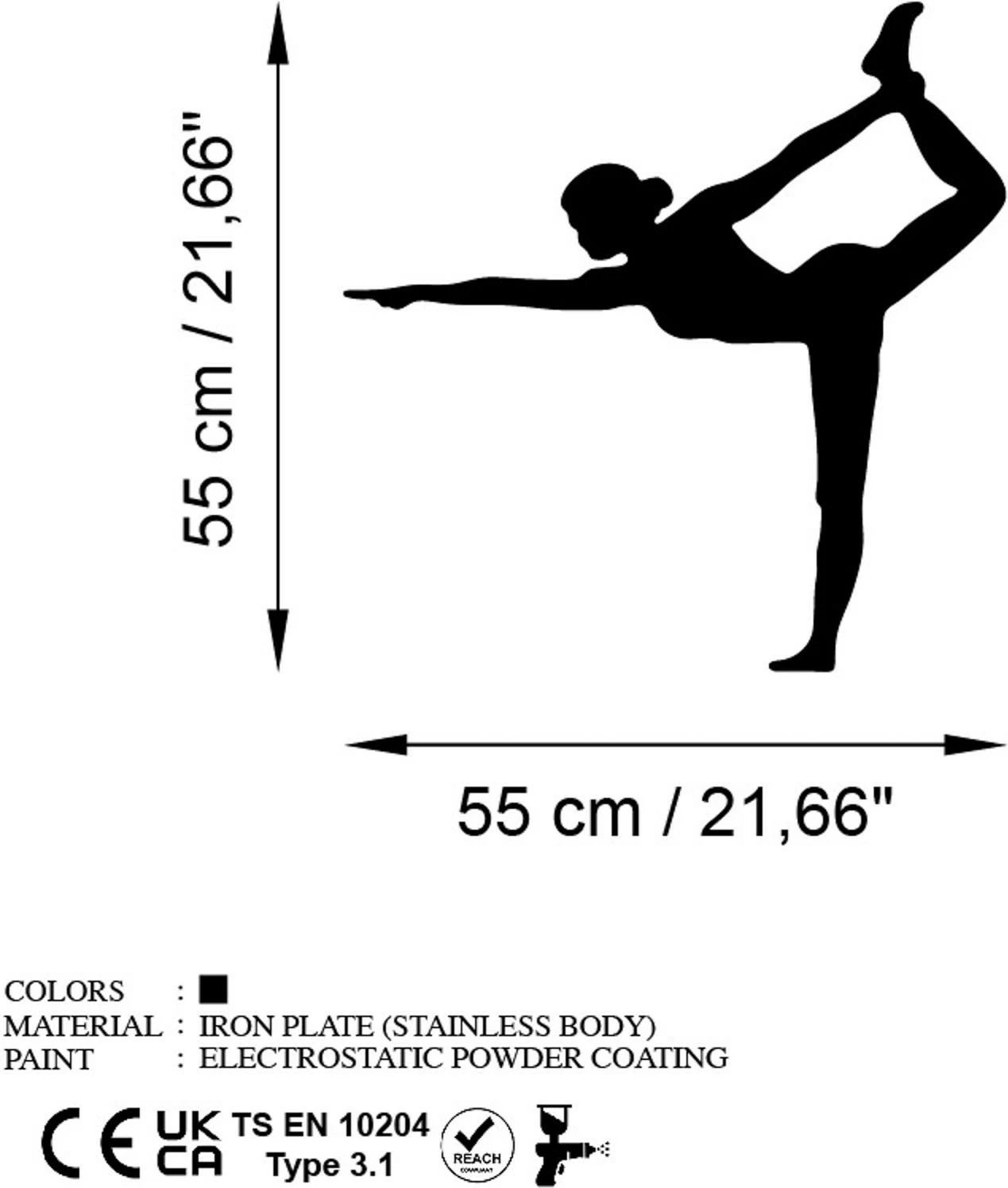 Aksesor dekorativ metalik për mur, Wallity Yoga 11, ngjyrë e zezë, 55x55cm