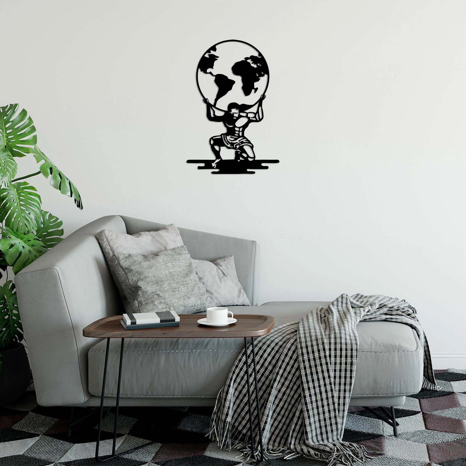 Aksesor dekorativ metalik për mur, Wallity Atlas - 461, ngjyrë e zezë, 49x70cm