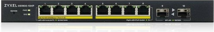 Switch Zyxel GS1900-10HP v2, 8 porte Gigabit PoE, 2xSFP, SMART, i zi