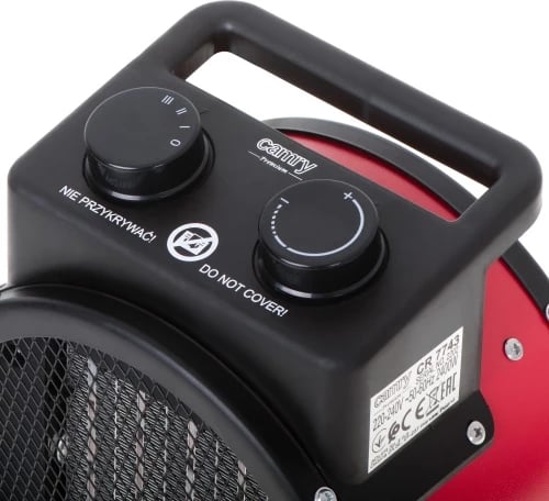 Ngrohës me ventilator qeramik, Camry CR 7743, 2400W, 2 nivele 1000/2400W, termostat, kënd fryrjeje vertikale 90°, i kuq