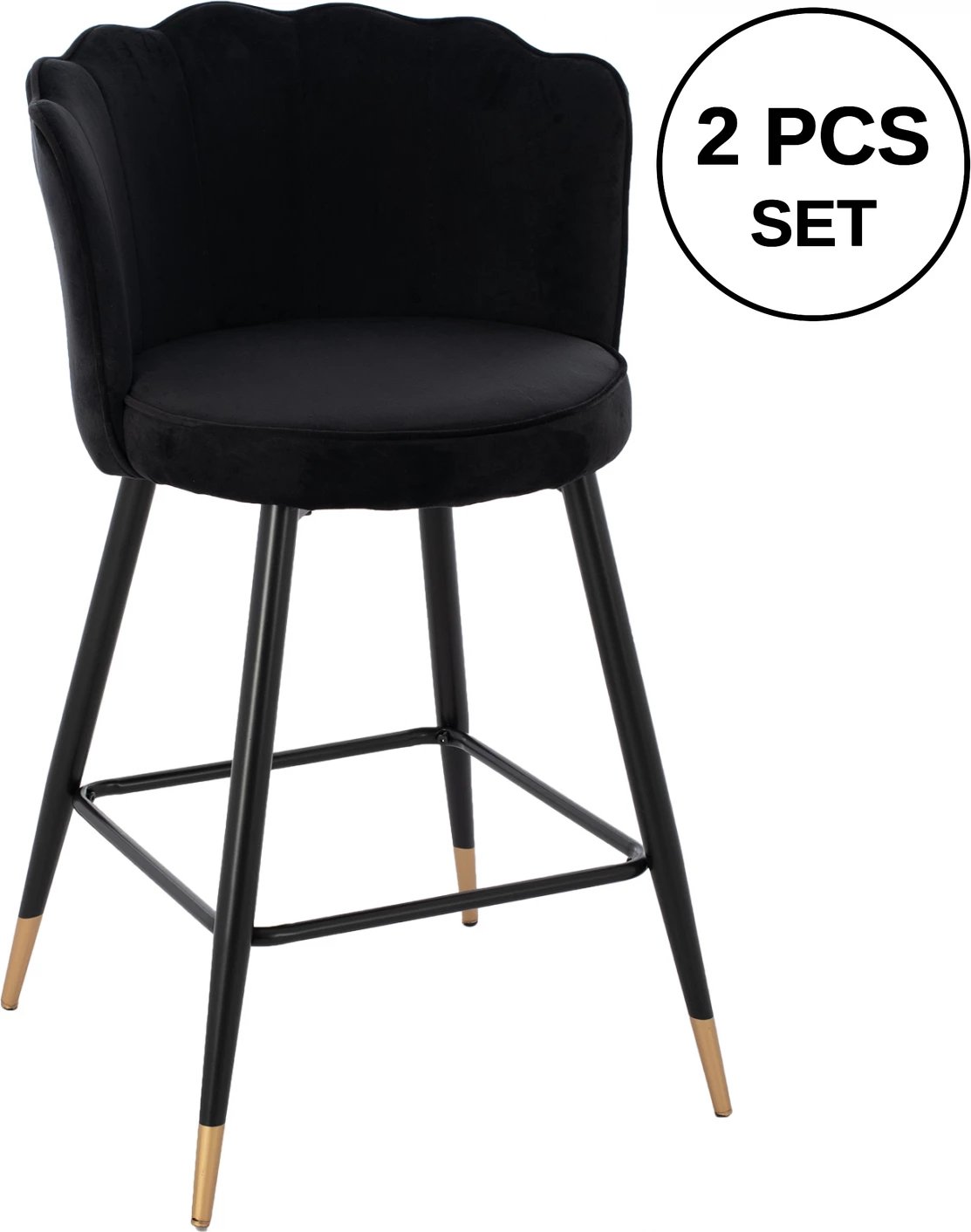 Karrige për bar mesatare FH8736.04 kadife e zezë me kornizë metalike 50x50x90 cm., set prej 2 copë