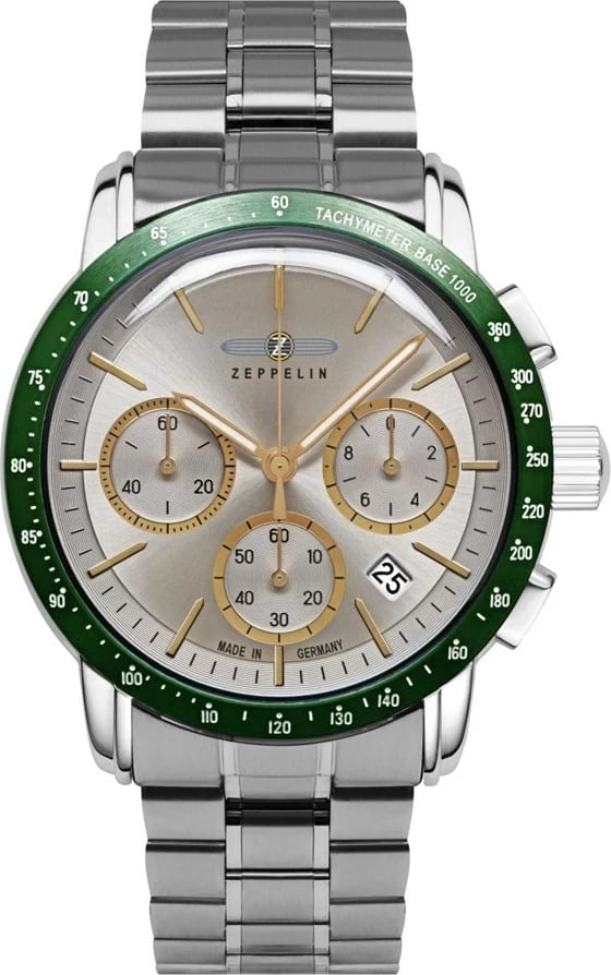 Orë Zeppelin New York 8878MB5, quartz 42mm, Argjendtë dhe Jeshile