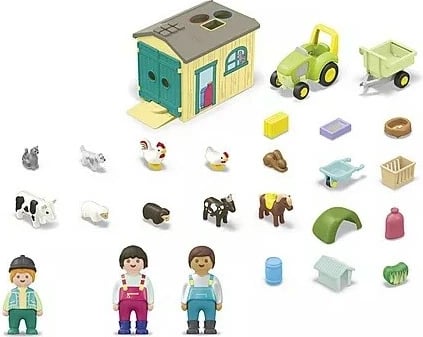 Set lodrash Playmobil Junior 71656, aventurë ferme me traktor, rimorkio dhe kafshë, 29 pjesë