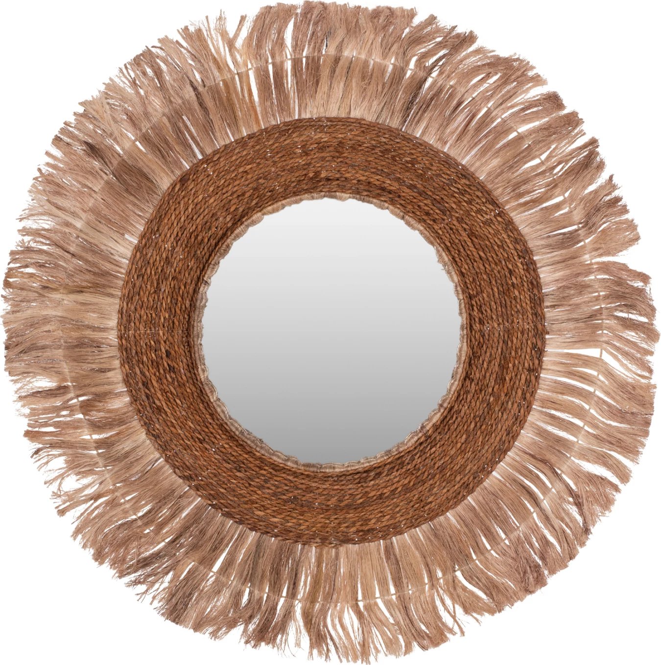 Pasqyrë rrethore me kornizë nga fibra abaka, ngjyrë natyrale, 110x5x110cm, FH7740