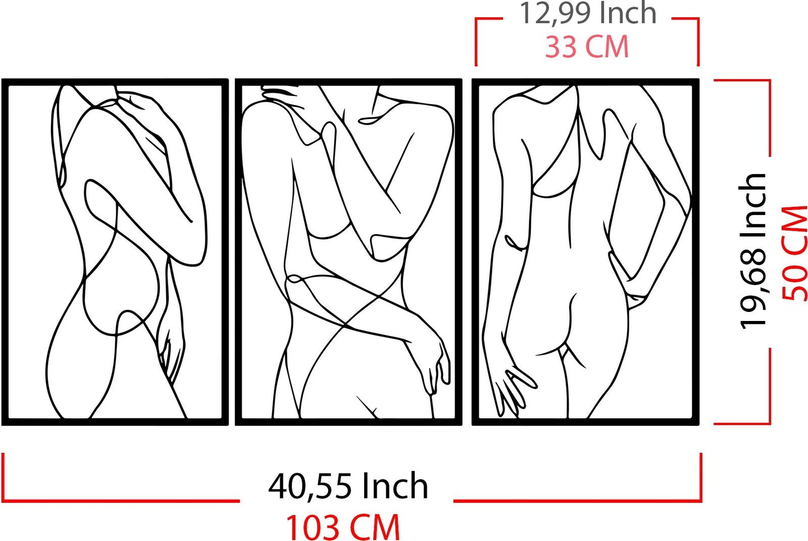 Aksesor dekorativ metalik për mur, Wallity, Sexy Lady 3, ngjyrë e zezë, 103x50cm