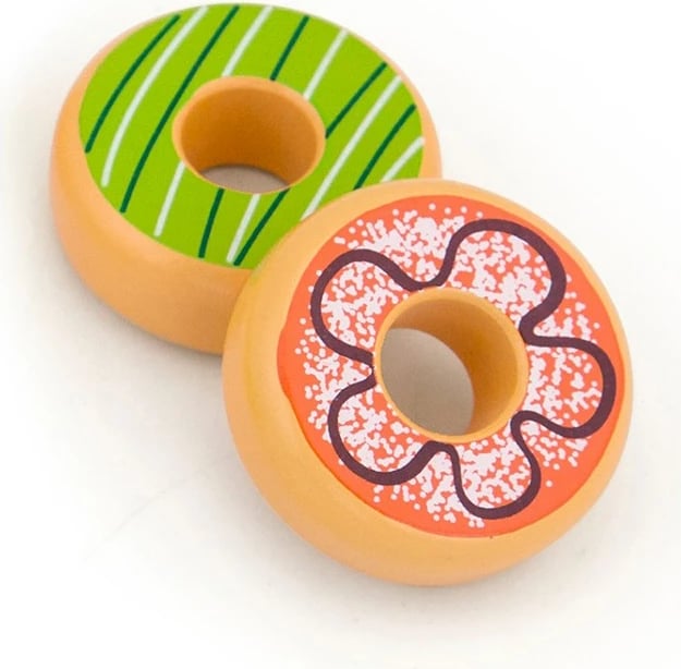 Lodër druri, Viga, donut prej druri, diametër 60 mm, për 18+ muaj, shumëngjyrësh, set 6 copë