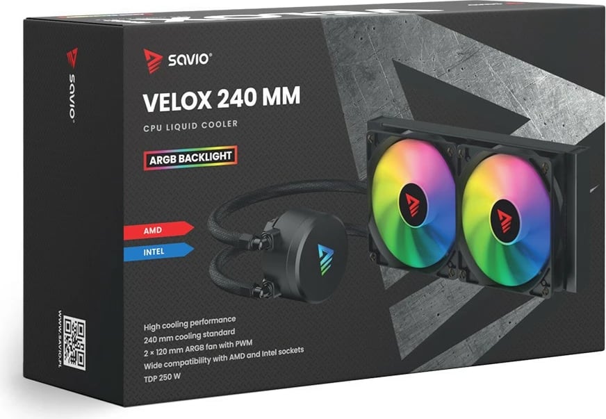 Kasë ftohëse me ujë Savio VELOX 240mm, ARGB, për CPU, e zezë