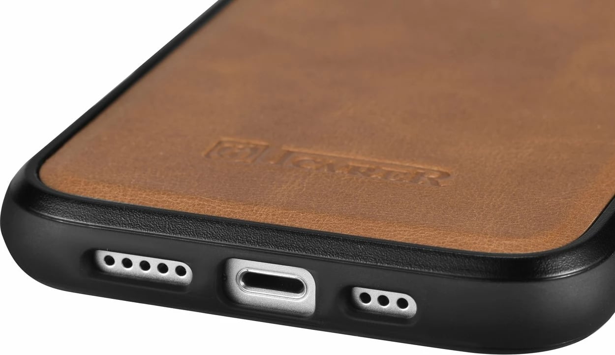 Mbështjellës iCarer për iPhone 14, lëkurë natyrale, Kafe