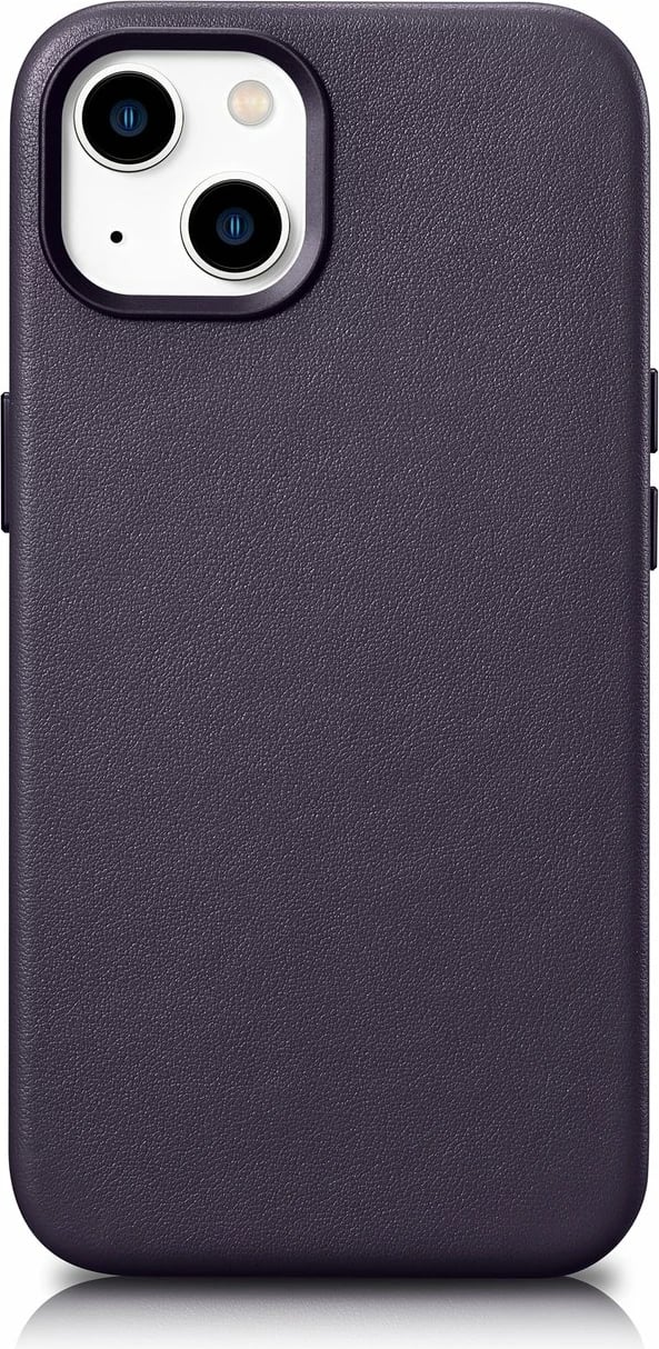 Mbështjellës iCarer për iPhone 14, lëkurë natyrale, MagSafe, Vjollcë e errët