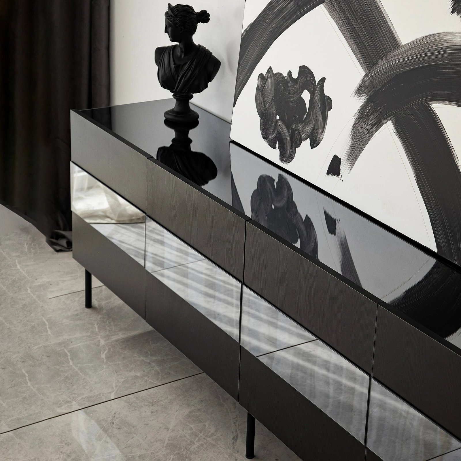 Komodë TV Skye Decor, Leon, e zezë dhe fume