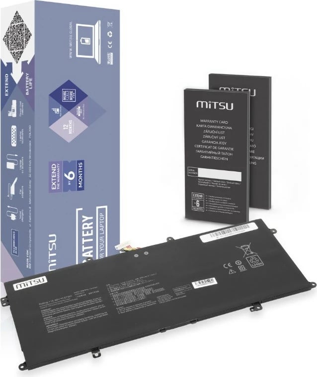 Bateri laptop Mitsu BC/AS-UX425 për Asus ZenBook/VivoBook, 4347 mAh, 15.48V, e zezë