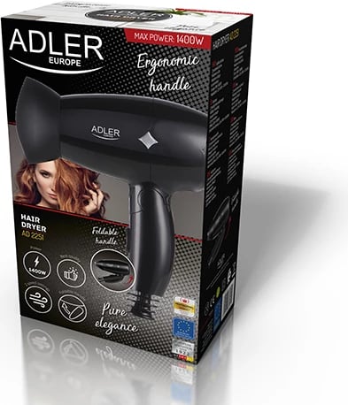 Tharëse flokësh Adler AD 2251 1400 W 2 shpejtësi 2 temperatura dorezë palosëse me koncentrator e zezë