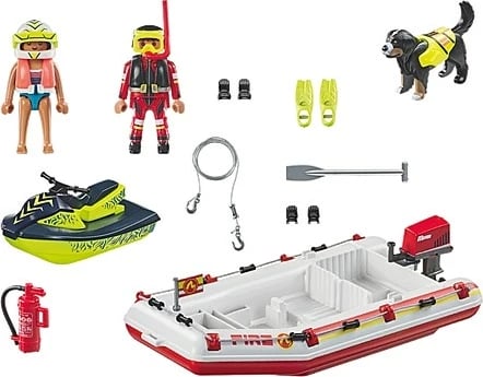 Set lodrash Playmobil Action Heroes 71464, varkë zjarrfikësash me jet ski, 52 pjesë