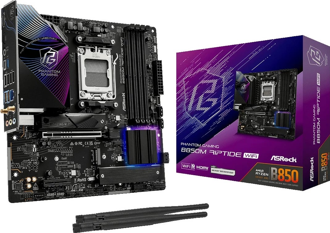 Pllakë amë ASRock Phantom Gaming B850M Riptide WiFi, AMD, Socket AM5, DDR5-SDRAM, 256 GB
