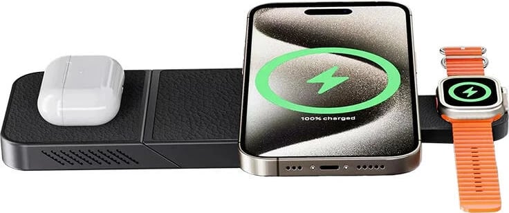 Karikues wireless INVZI MGF7B 3-në-1, 15W, i zi