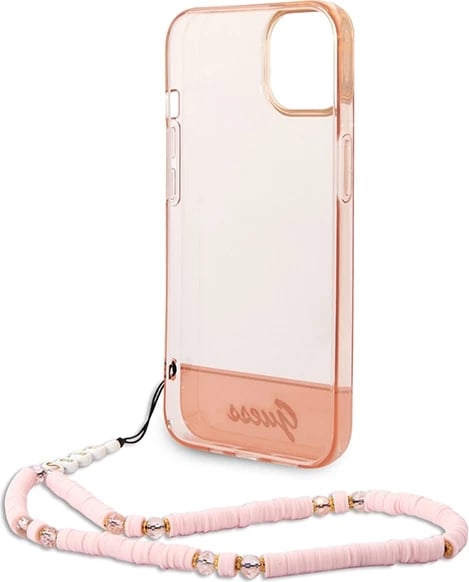 Mbështjellës Guess GUHCP14MHGCOHP për iPhone 14 Plus 6.7", Translucent Pearl Strap, Rozë