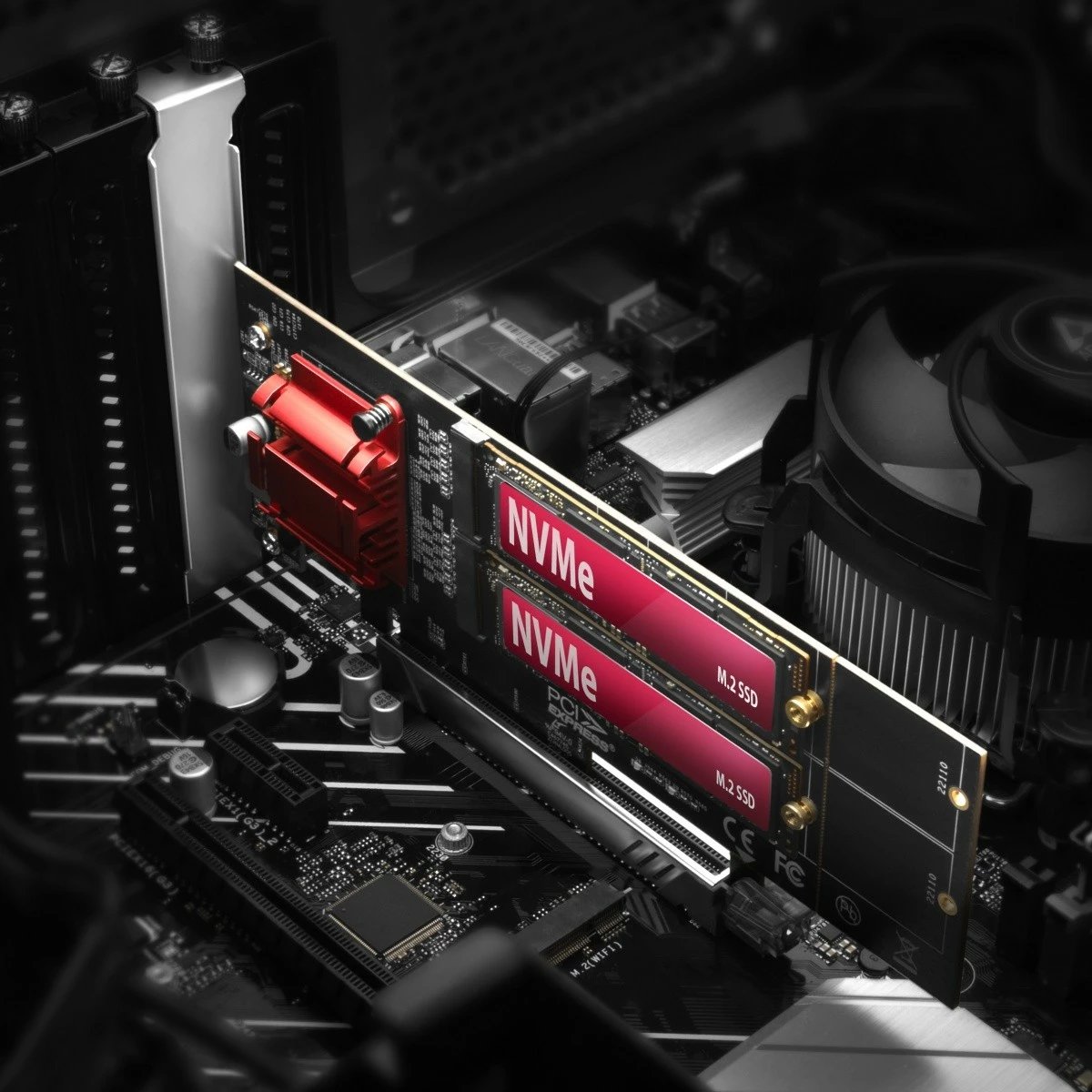 Kontroller PCIe AXAGON PCEM2-ND, 2x M.2 NVMe, RAID, për pllakë amë pa bifurcation, me mbulesë standarde dhe low profile