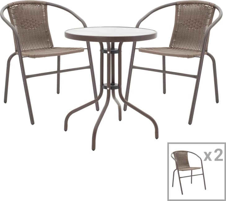 Set tavoline me karrige Obbi-Watson, ngjyrë kafe, metal-pe, 60x60x70cm