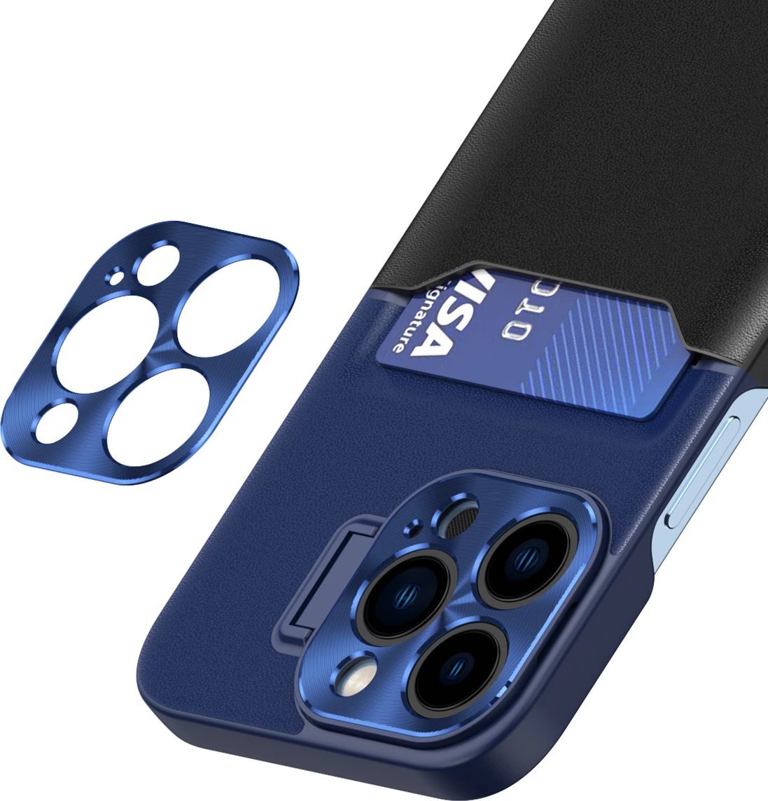 Mbështjellës Hurtel Leather Stand Case për iPhone 14 Pro, me xhep për kartela, me mbajtëse, Blu