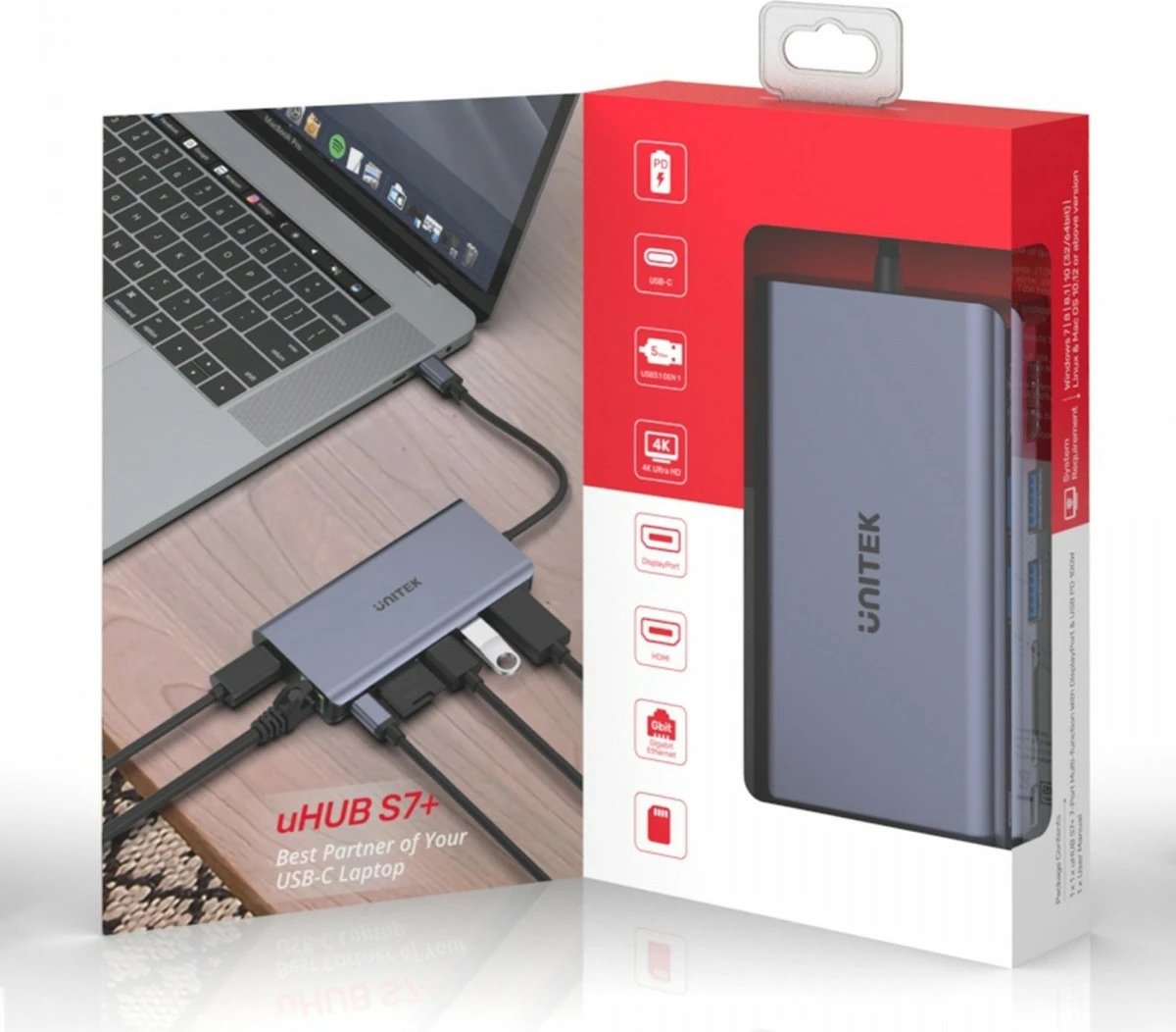 HUB Unitek D1056A, USB-C, 2x USB 3.1, HDMI 2.0, DP 1.4, RJ45, SD, PD 100W, Argjendtë