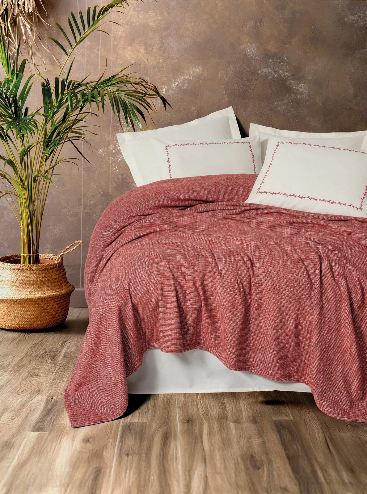 Set çarçafësh double pique, ngjyrë e kuqe Claret, Loom