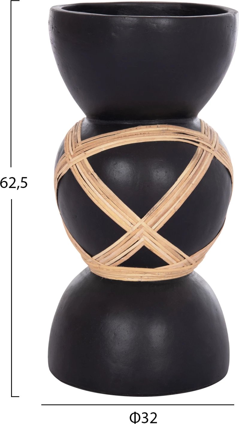 Vazo dekorative dyshemeje MAYNARD, fibër-cement, ngjyrë e zezë, ratan natyral, FH4672.01L, 32x62.5cm