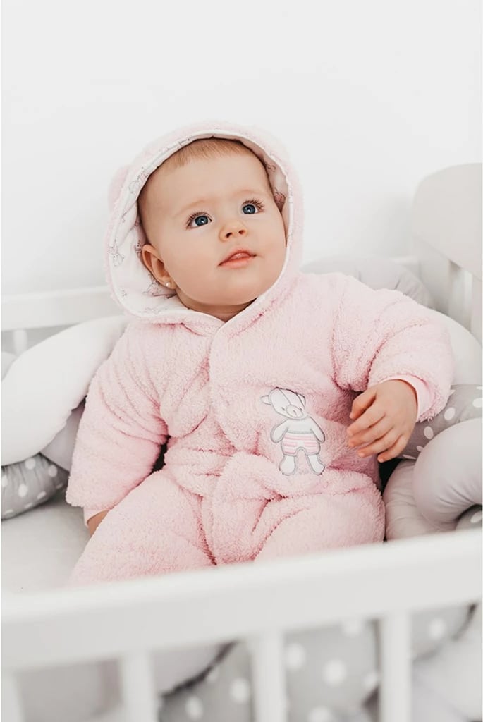 kombinezon dimri bebe NEW BABY Nice Bear 74 (6-9m) me kapuç me veshë, doreza, mbushje anti-alergjike, rozë