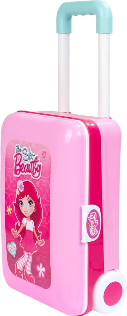 set tualeti fëmijësh 2-në-1 në valixhe, BABY MIX, me pasqyrë me dritë e tingull, aksesorë lojë, rozë