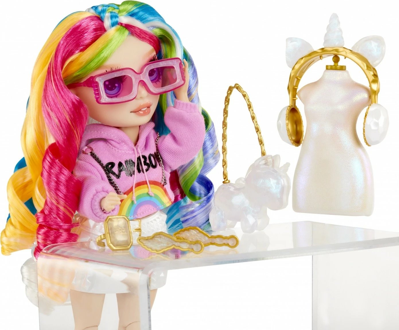 Kukull Rainbow High Creative Crystals Amaya me aksesorë personalizues, shumëngjyrëshe