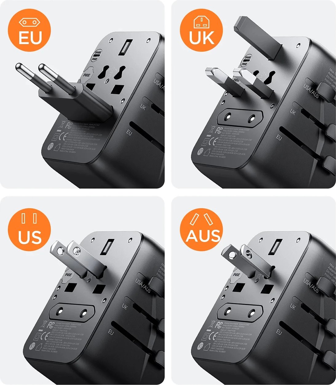 Adapter udhëtimi universal Joyroom JR-TCW02, 65W, 3x USB-C, 2x USB-A, i zi