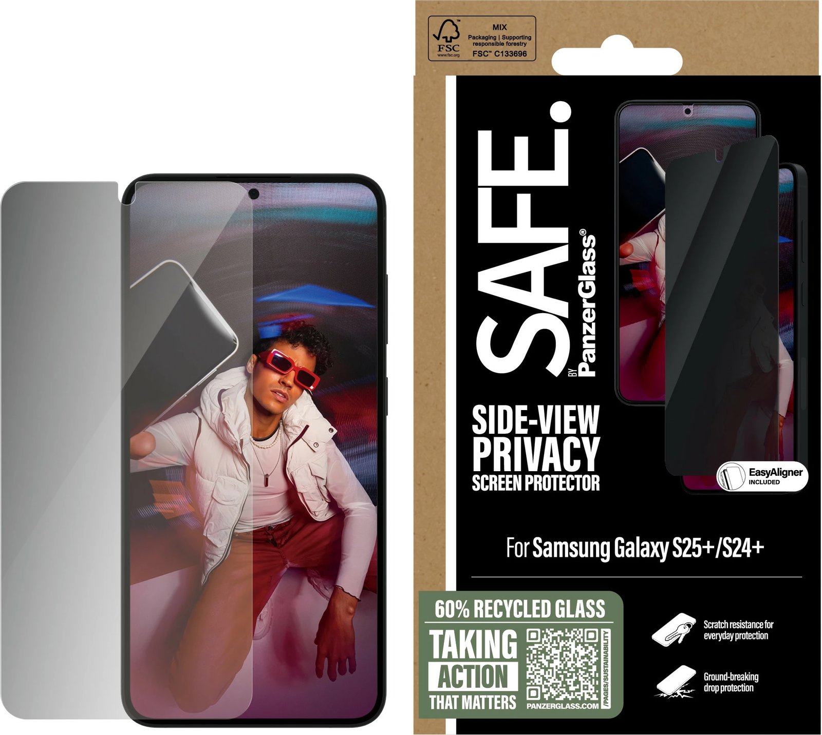 Mbështjellës privatësie PanzerGlass për Samsung Galaxy S25 Plus, 6.7 inç, transparent