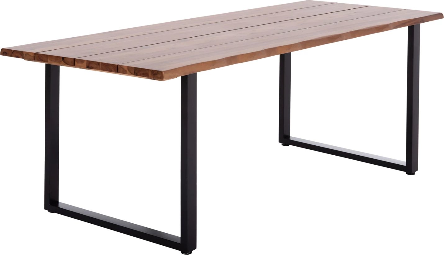 Tavolinë ngrënie për jashtë FRIGGO, dru akacie natyrale, këmbë metalike, 200x100x76cm